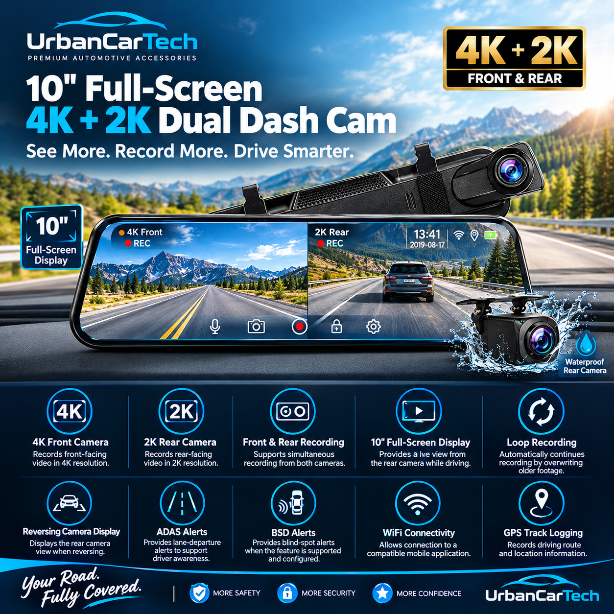 10-Inch Full-Screen 4K + 2K Dual Dash Cam: Complete Guide