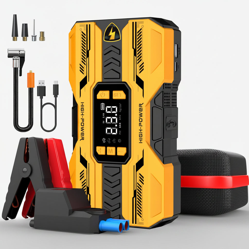 Auto-shutoff tire pump jump starter