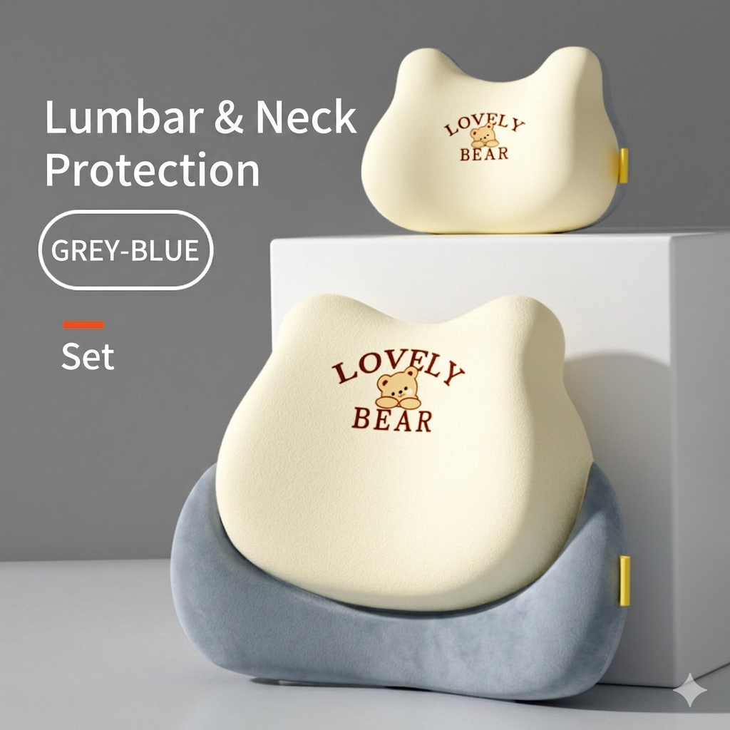 Car lumbar headrest cushion set on office chair