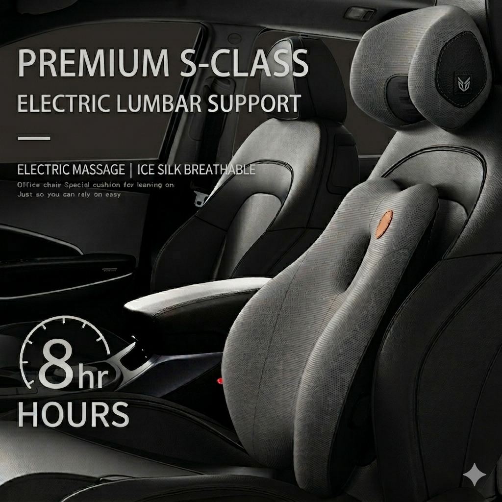 Car lumbar support cushion with vibration and memory foam headrest set