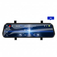 A 10-inch rear-view mirror car radar detector with a glossy black frame and a blue reflective screen, shown on a white background with a blue '2K' label.