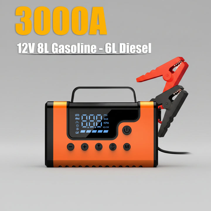 12V 3000A jump starter with air compressor side view