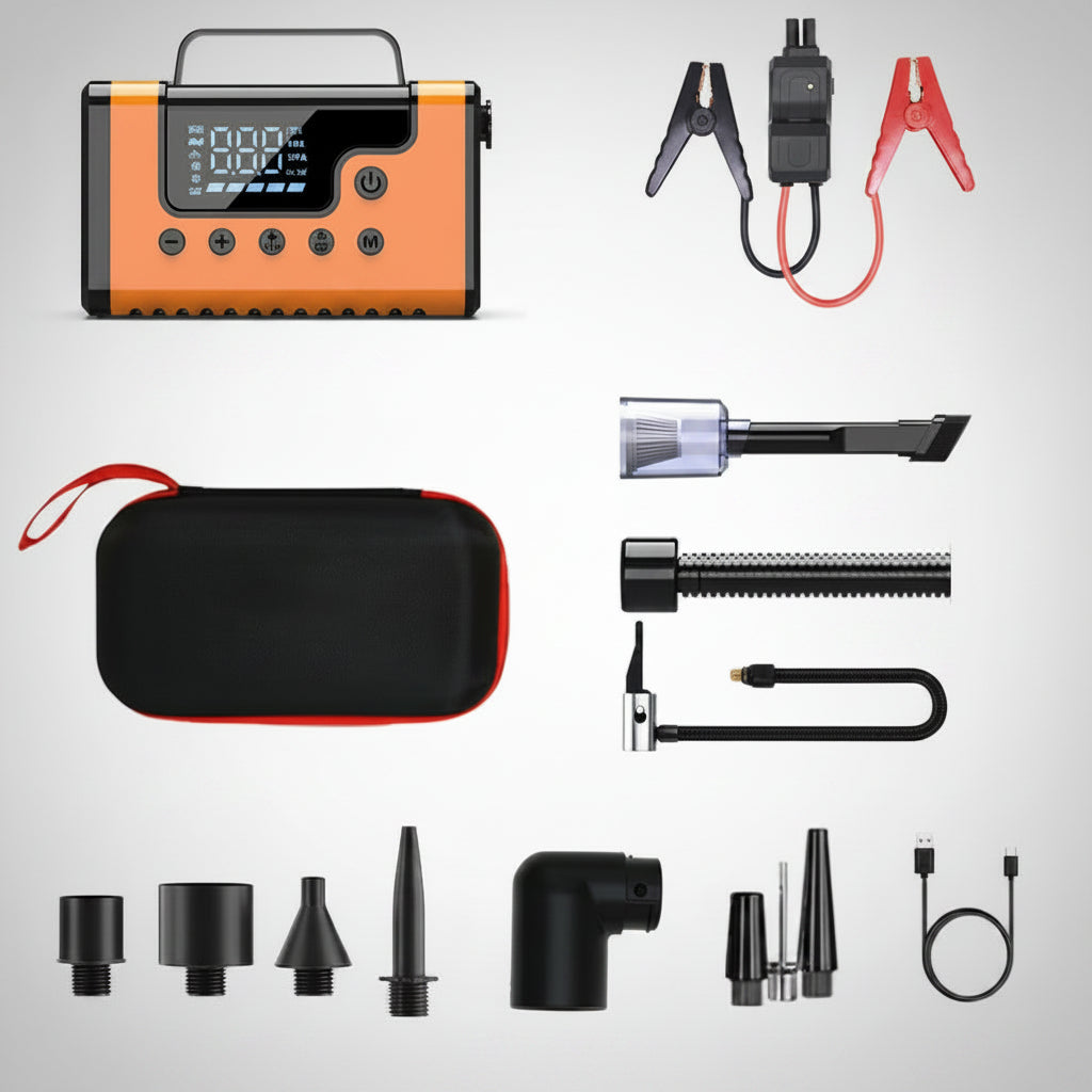 12V portable jump starter with multi-function display