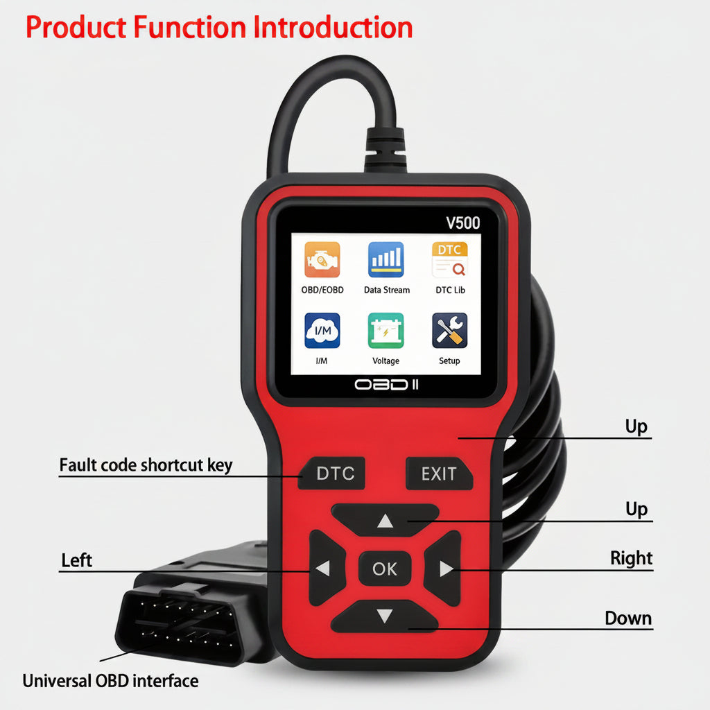 V500 portable car diagnostic scanner with battery voltage test