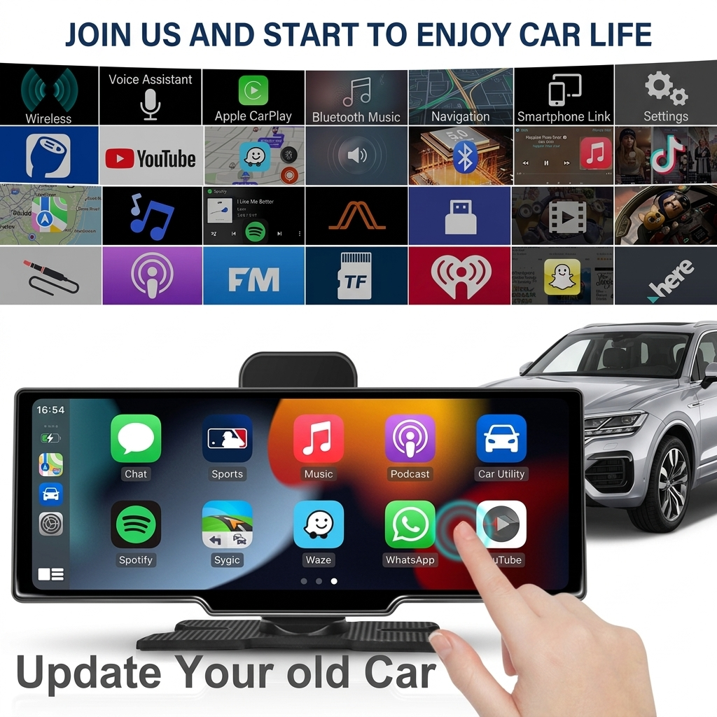 Wireless Apple CarPlay car screen with GPS navigation