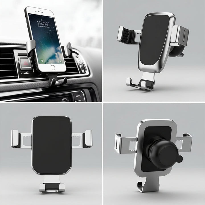 Metal car phone holder with spiral hook clip