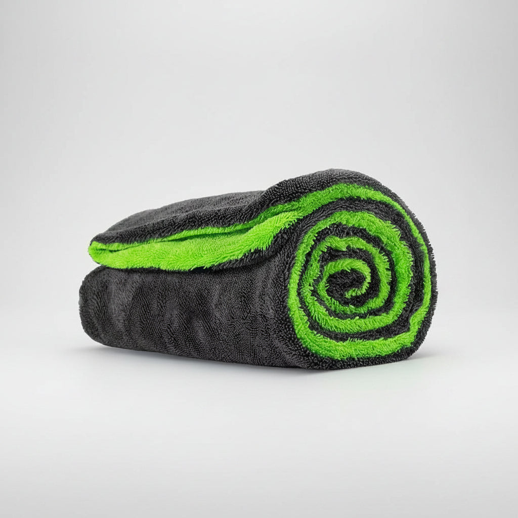 Double-sided microfiber car wash towel folded flat view