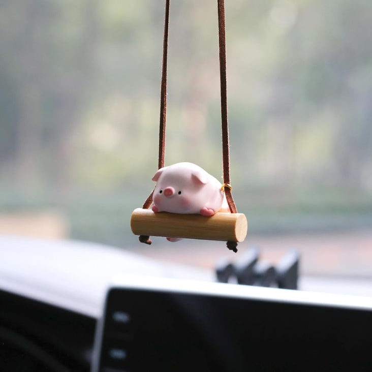 Pig on swing car ornament – view 3