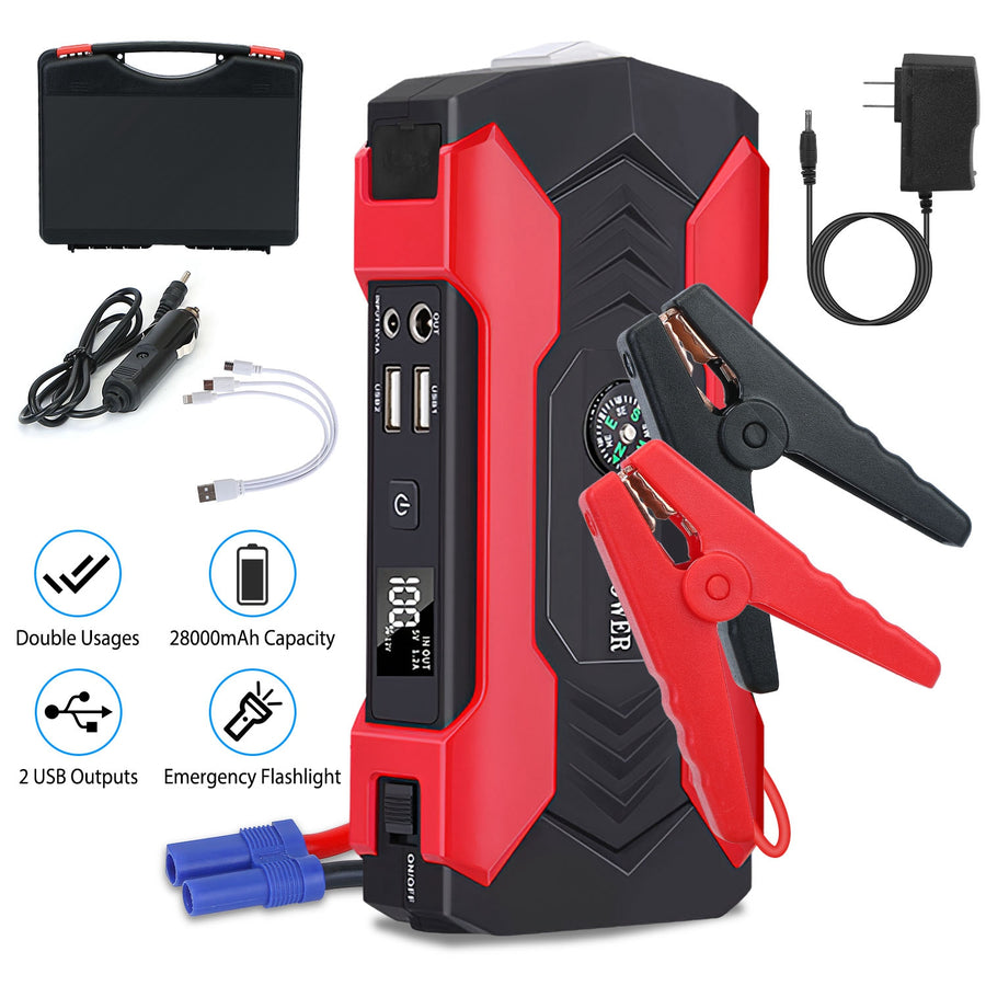 Portable Car Jump Starter, 800A Peak, 12V – Up to 6.0L Gas / 3.0L Diesel, USB Power Bank, LED Light