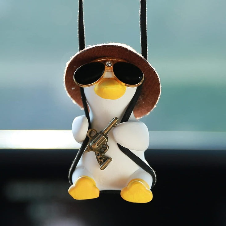 Swinging Duck with Fedora Car Mirror Hanging Ornament – Plaster Figure