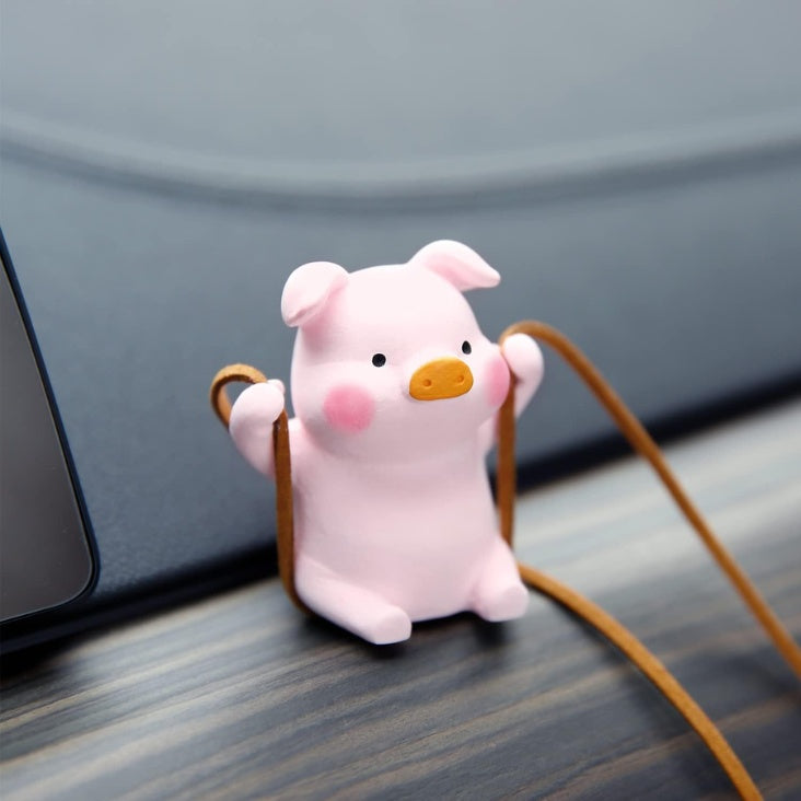 Swinging pig car mirror ornament – view 6