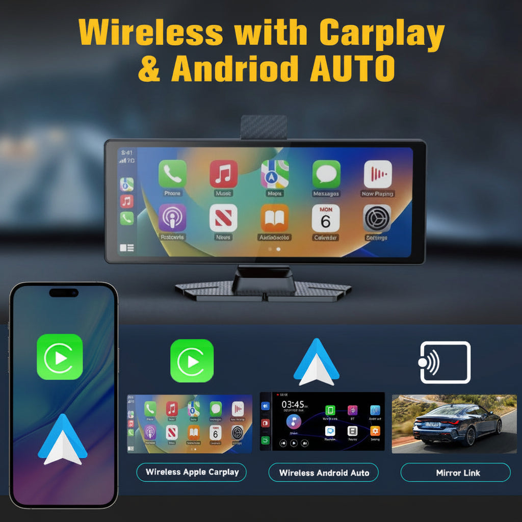 10.26 inch wireless CarPlay display with 4K dash cam front view